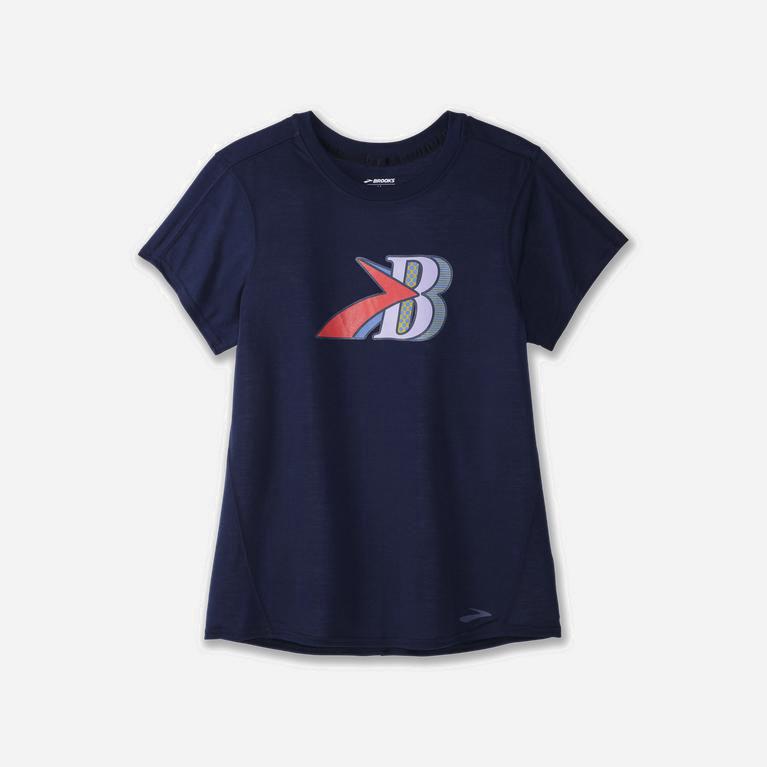 Brooks Distance Graphic Womens Short Sleeve Running Shirt - Navy/B - Philippines (571328WLT)